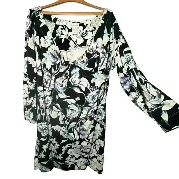 Soft Surroundings Faux Wrap Long Sleeve Surplice Knit Floral Dress 2X - Picture 4 of 8